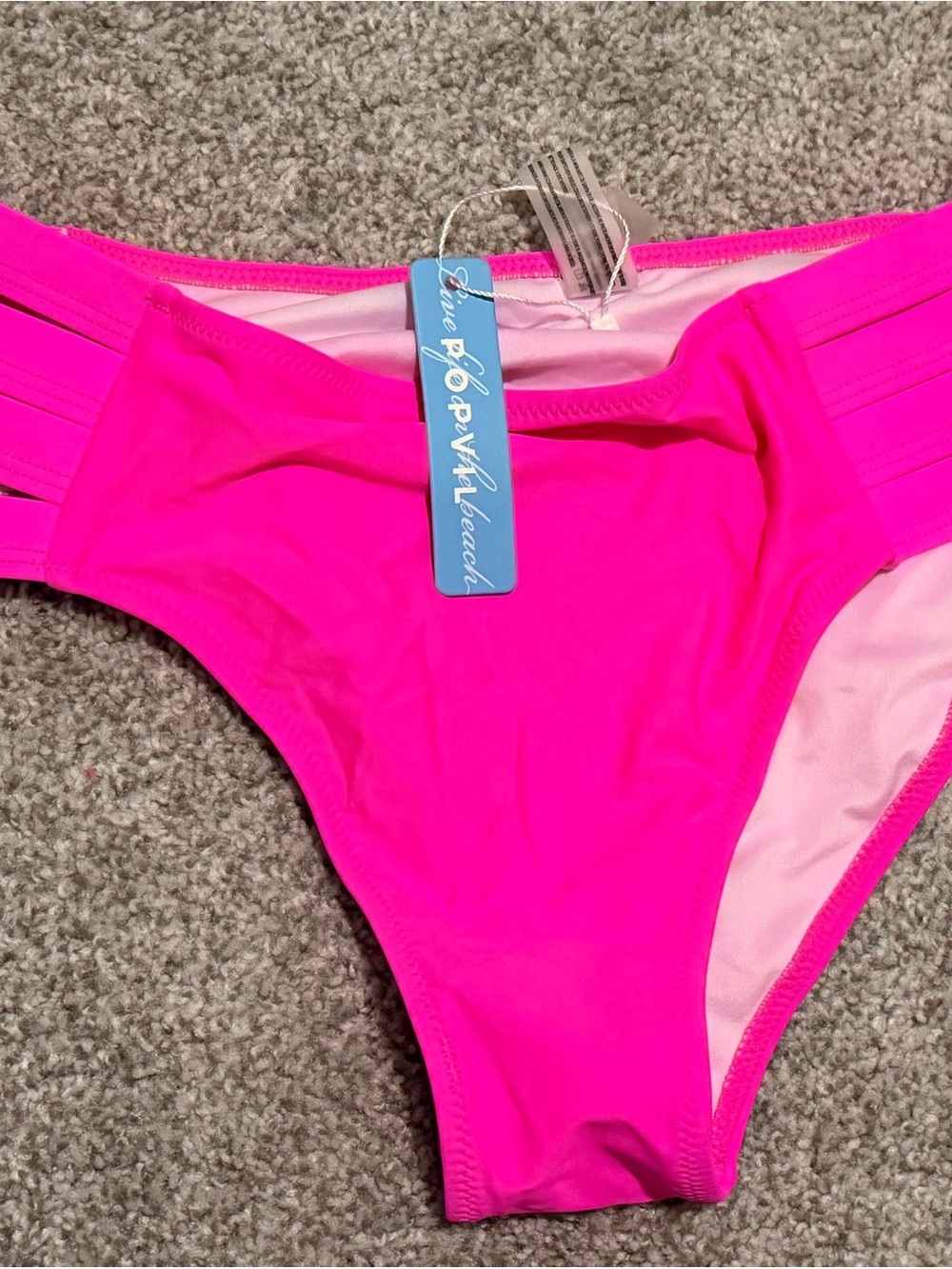 NWT Popvil Cut Out High Waisted Bikini Bottom Full Coverage Sz Medium (Hot Pink) - Picture 2 of 4